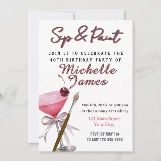 Sip & Paint Art 40e verjaardag uitnodiging (Voorkant)