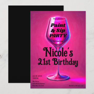 Sip & Paint Roze Wijn Glas 21e Verjaardagsfeestje Kaart