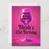 Sip & Paint Roze Wijnglas 21ste Verjaardagsfeest Kaart (Voorkant)