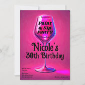 Sip & Paint Roze Wijnglas Volwassen Verjaardagsfee Kaart (Voorkant)