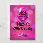 Sip & Paint Roze Wijnglas Volwassen Verjaardagsfee Kaart (Voorkant)