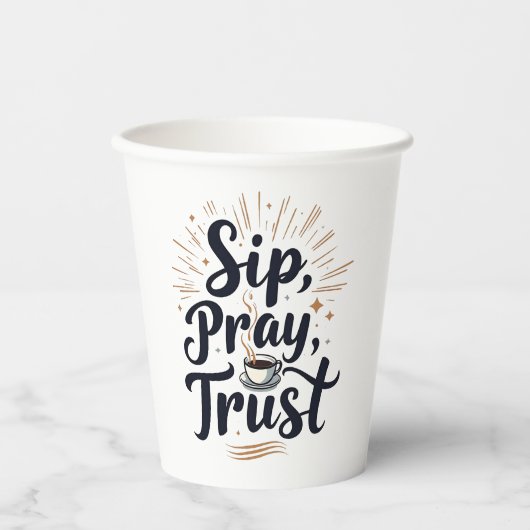 Sip Pray Trust Koffie en Jezus Liefhebber Papieren Bekers (Voorkant)