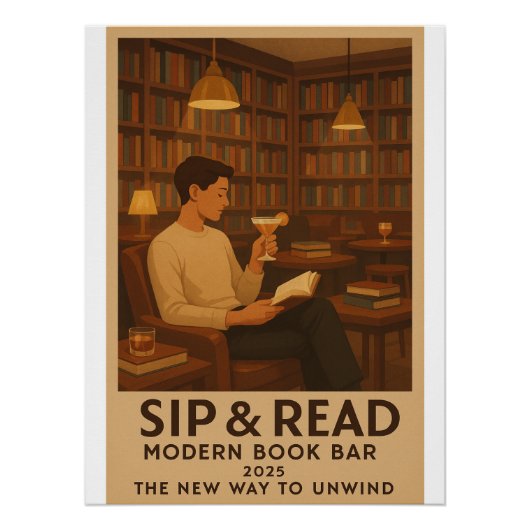 Sip & Read – Moderne Boekenbar Perfect Poster (Voorkant)