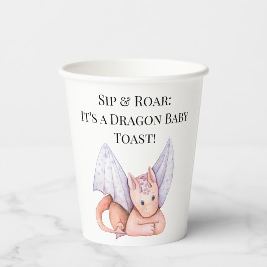 Sip & Roar: Het is een Dragon Baby Toast! Papieren Bekers (Achterkant)