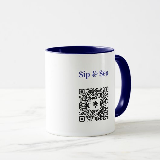 Sip & Sea Coffee Mug with QR Code Mok (Voorkant rechts)