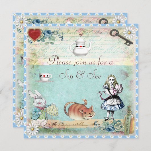 Sip & See  Alice in Wonderland Baby shower Kaart (Voorkant / Achterkant)