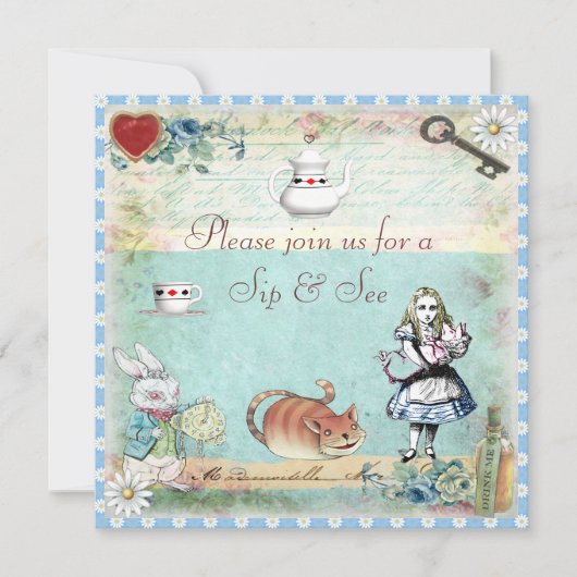 Sip & See  Alice in Wonderland Baby shower Kaart (Voorkant)