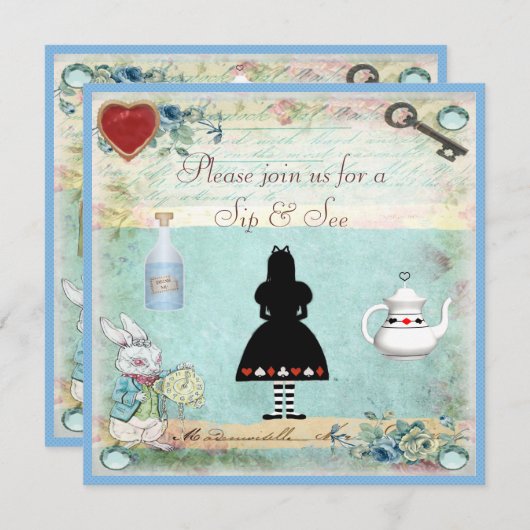 Sip & See  Alice in Wonderland Baby shower Kaart (Voorkant / Achterkant)