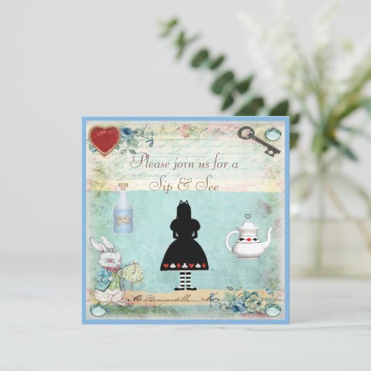 Sip & See  Alice in Wonderland Baby shower Kaart (Staand voorkant)