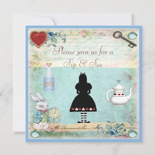 Sip & See  Alice in Wonderland Baby shower Kaart (Voorkant)
