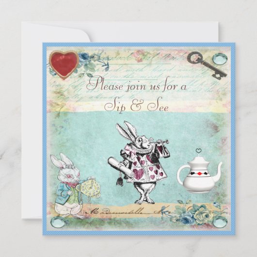 Sip & See Alice in Wonderland Baby shower Kaart (Voorkant)