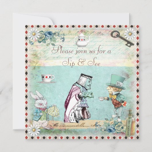 Sip & See  Alice in Wonderland Baby shower Kaart (Voorkant)