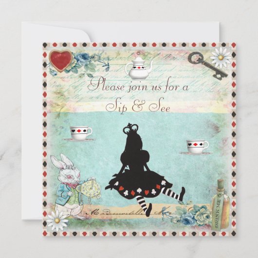 Sip & See Alice in Wonderland Baby shower Kaart (Voorkant)