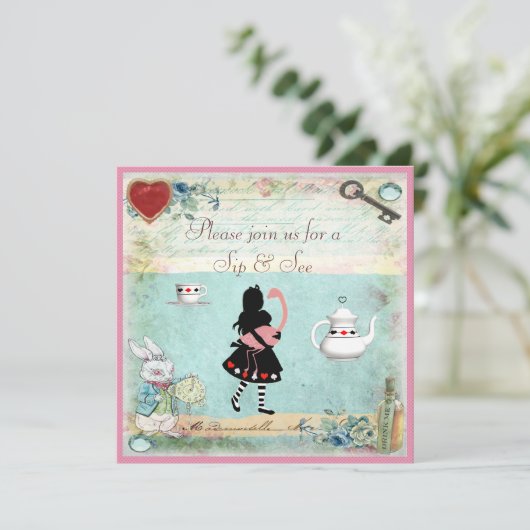 Sip & See  Alice in Wonderland Baby shower Kaart (Staand voorkant)