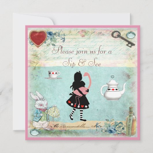 Sip & See  Alice in Wonderland Baby shower Kaart (Voorkant)