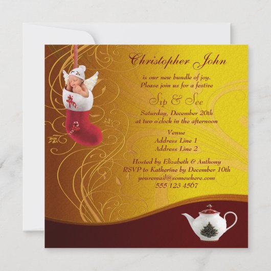 Sip & See Baby in het kerststouwende Baby shower Kaart (Achterkant)