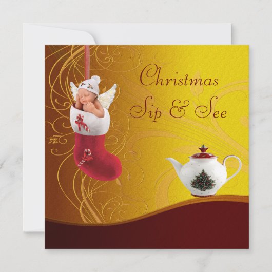 Sip & See Baby in het kerststouwende Baby shower Kaart (Voorkant)
