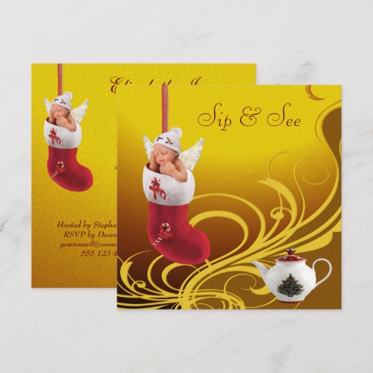 Sip & See Baby in het kerststouwende Baby shower Kaart (Voorkant / Achterkant)