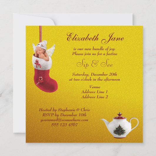 Sip & See Baby in het kerststouwende Baby shower Kaart (Achterkant)