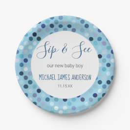 Sip & See Baby Jongen Douche Blauwe Polka Dots Papieren Bordje