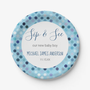 Sip & See Baby Jongen Douche Blauwe Polka Dots Papieren Bordje