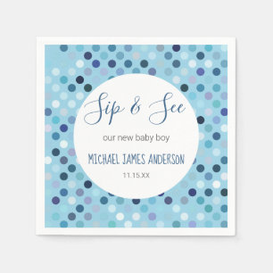 Sip & See Baby Jongen Douche Blauwe Polka Dots Servet