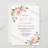 Sip & See Baby Meisje Blush Bloemen Baby shower Kaart (Voorkant)