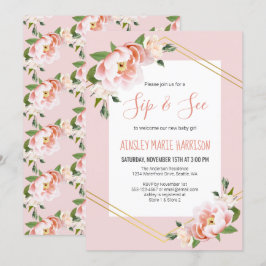 Sip & See Baby Meisje Blush Bloemen Baby shower Kaart