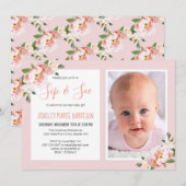 Sip & See Baby Meisje Foto Blush Bloemen Baby show Kaart (Voorkant / Achterkant)