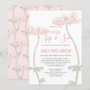 Sip & See Blush Roze Baby Meisje Virtual Baby show Kaart