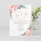 Sip & See Blush Roze Goud Bloemen Meisje Baby show Kaart (Staand voorkant)