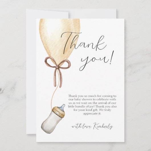 Sip & See Boho Balloon Bottle Baby shower Bedankkaart (Voorkant)
