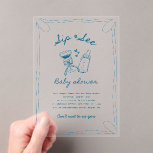 Sip & see boy acryl baby shower uitnodiging