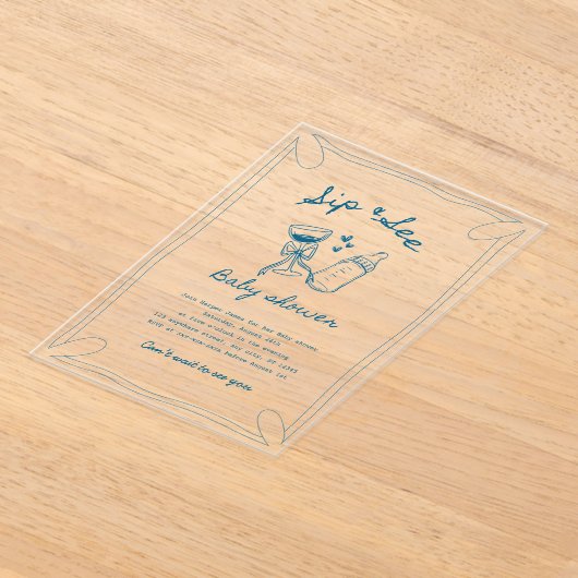 Sip & see boy acryl baby shower uitnodiging (Laagn)