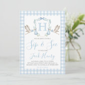 Sip & See Boy Stork Preppy Blue Gingham Kaart (Staand voorkant)