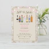 Sip & See Burlap Lace Bottles Roze Meisje Bunting Kaart (Staand voorkant)