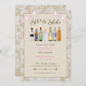 Sip & See Burlap Lace Bottles Roze Meisje Bunting Kaart (Voorkant / Achterkant)