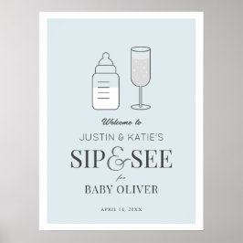 Sip & See Champagne Blue Baby shower Welkom Poster