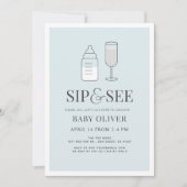 Sip & See Champagne Bottle Blue Baby shower Kaart (Voorkant)