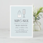 Sip & See Champagne Bottle Blue Baby shower Kaart (Staand voorkant)