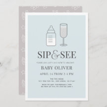 Sip & See Champagne Bottle Blue Baby shower