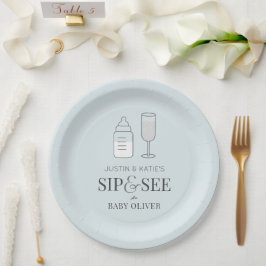 Sip & See Champagne Bottle Blue Baby shower Papieren Bordje