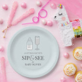 Sip & See Champagne Bottle Blue Baby shower Papieren Bordje (Feest)