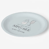 Sip & See Champagne Bottle Blue Baby shower Papieren Bordje (Gekanteld)