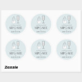 Sip & See Champagne Bottle Blue Baby shower Ronde Sticker (Vel)