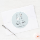 Sip & See Champagne Bottle Blue Baby shower Ronde Sticker (Envelop)
