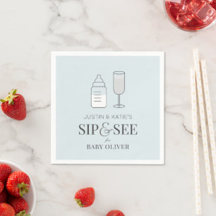 Sip & See Champagne Bottle Blue Baby shower Servet