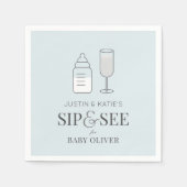 Sip & See Champagne Bottle Blue Baby shower Servet (Voorkant)