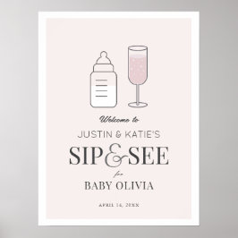 Sip & See Champagne Roze Baby shower Welkom Poster