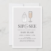 Sip & See Champagnefles Grijs Baby shower Kaart (Voorkant)